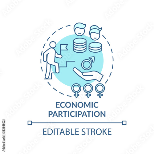 Economic participation concept icon. Gender gap criteria. Money increasing tips. Account mananging idea thin line illustration. Vector isolated outline RGB color drawing. Editable stroke