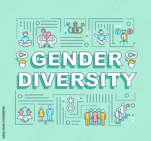 Gender diversity word concepts banner. Inclusive space. Equal social rights. Infographics with linear icons on mint background. Isolated typography. Vector outline RGB color illustration
