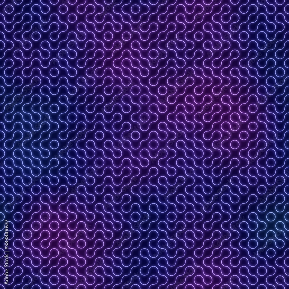 Neon light on black seamless repeat pattern. High quality illustration. Funky nightlife retro revival design. Futuristic dramatic glow lighting. Neon light on black seamless repeat pattern. High quality illustration. Funky nightlife retro revival design. Futuristic dramatic glow lighting.