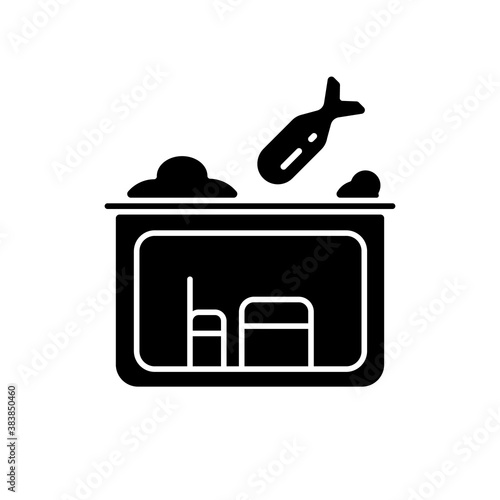 Bomb shelter black glyph icon. Bunker. Civil defence measures. Protection against bomb effects. Nuclear fallout. Room underground. Silhouette symbol on white space. Vector isolated illustration