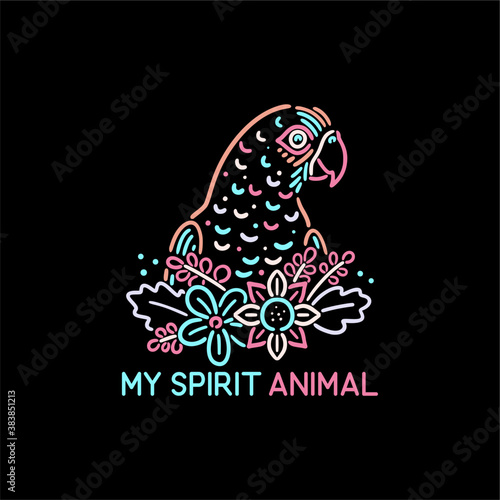 parrot and flowers colorful vintage retro animal design my spirit animal