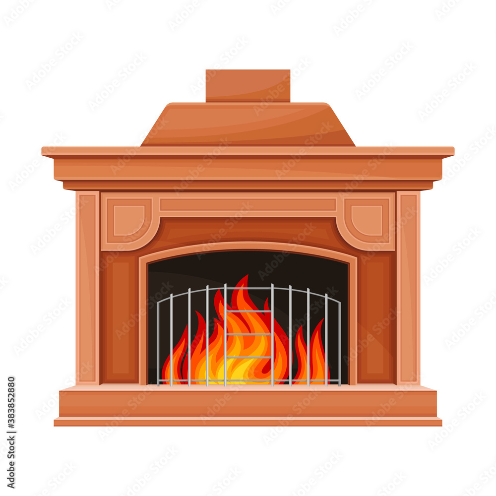 Stone Fireplace or Hearth with Mantelpiece and Burning Fire Vector Illustration Stone Fireplace or Hearth with Mantelpiece and Burning Fire Vector Illustration
