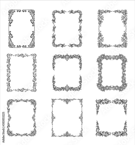 Black Ornate Frames with Filigree Swirls Vector Set