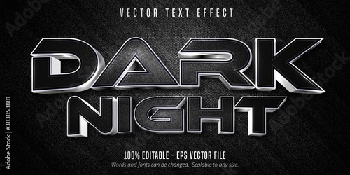 Dark night text, luxury silver editable text effect on black canvas background