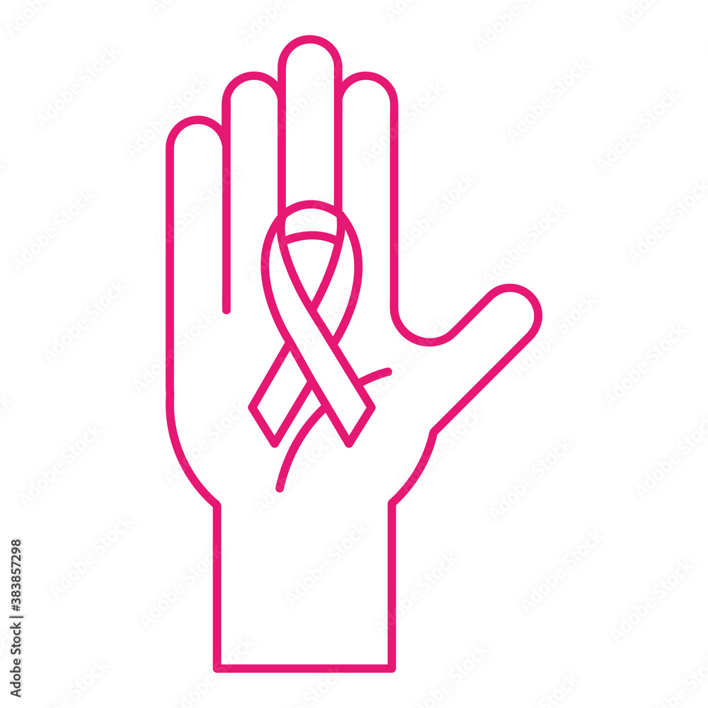 Obraz premium breast cancer ribbon on hand line style icon vector design