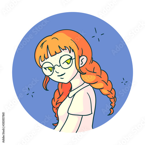 Flirty redheaded anime manga girl sticker isolated on white