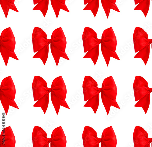 seamless pattern satin ribbon bow, row of bows on white background