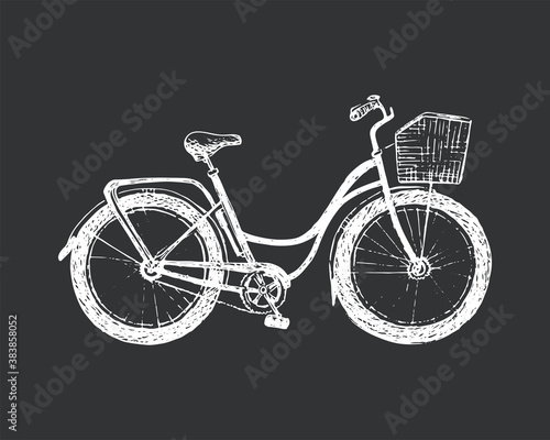 Vintage road bicycle hand drawn illustration. Eco transport vector sketch isolated on grey background