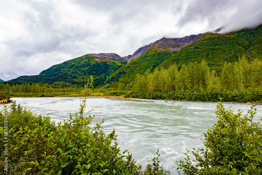 Scenic view of Chugach national park thawed river water from glacier Scenic view of Chugach national park thawed river water from glacier