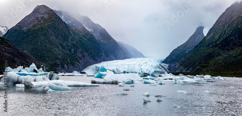 Spencer Glacier and icebergs of Alaska in fall tourist destination photo