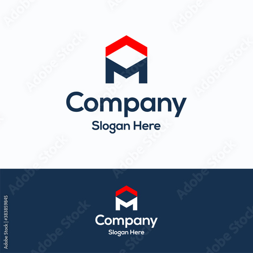 M company house logo. Letter M logo template. Letter arrow logotype with letter m