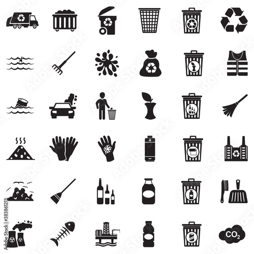 Garbage Icons. Black Flat Design. Vector Illustration.