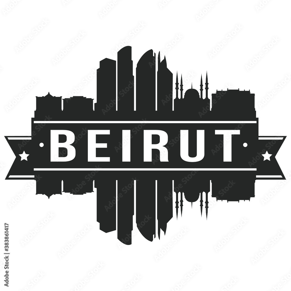 Beirut Skyline Silhouette City Vector Design Art Stencil Logo.