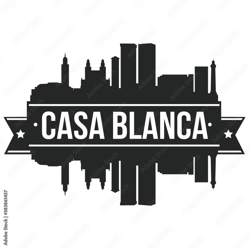 Casa Blanca Skyline Silhouette City Vector Design Art Stencil Logo.