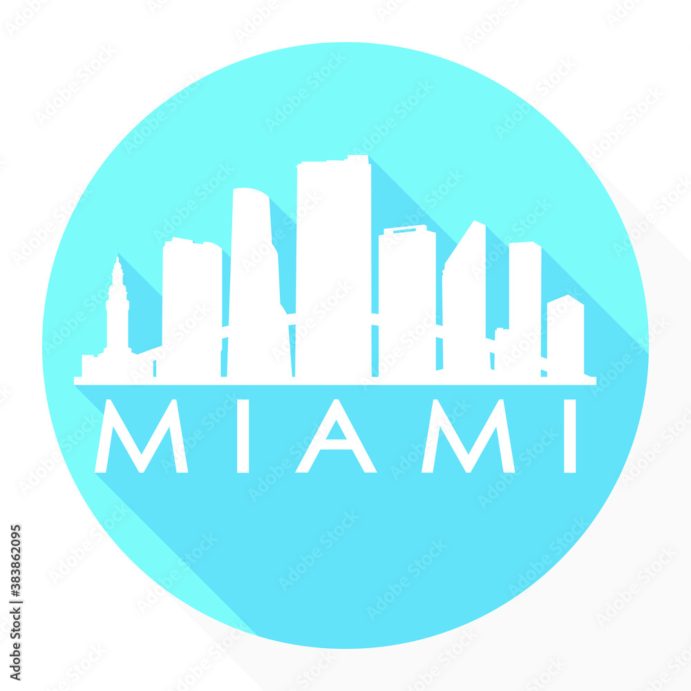 Fototapeta premium Miami Florida USA Flat Icon Skyline Silhouette Design City Vector Art Famous Buildings.