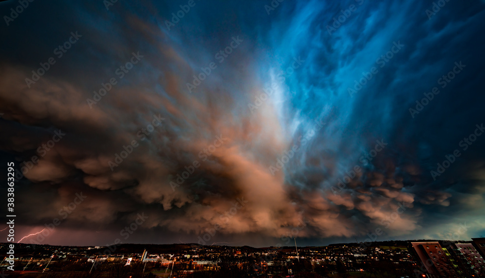 Sky with epic dramatic storm clouds during tornado