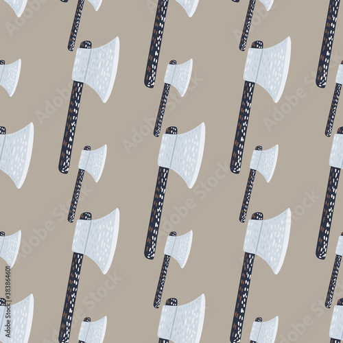 Pale seamless pattern with doodle history backdrop. Viking ax shapes on beige background. Ancient armor ornament.