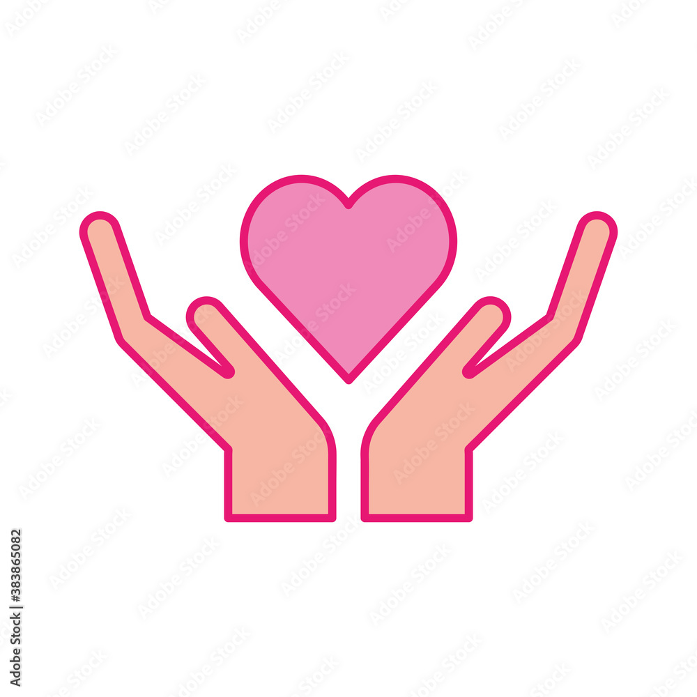 Heart over hands line and fill style icon vector design Heart over hands line and fill style icon vector design