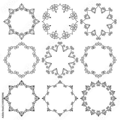 Vector set of round frames and vignettes with beautiful elegant floral ornament 1