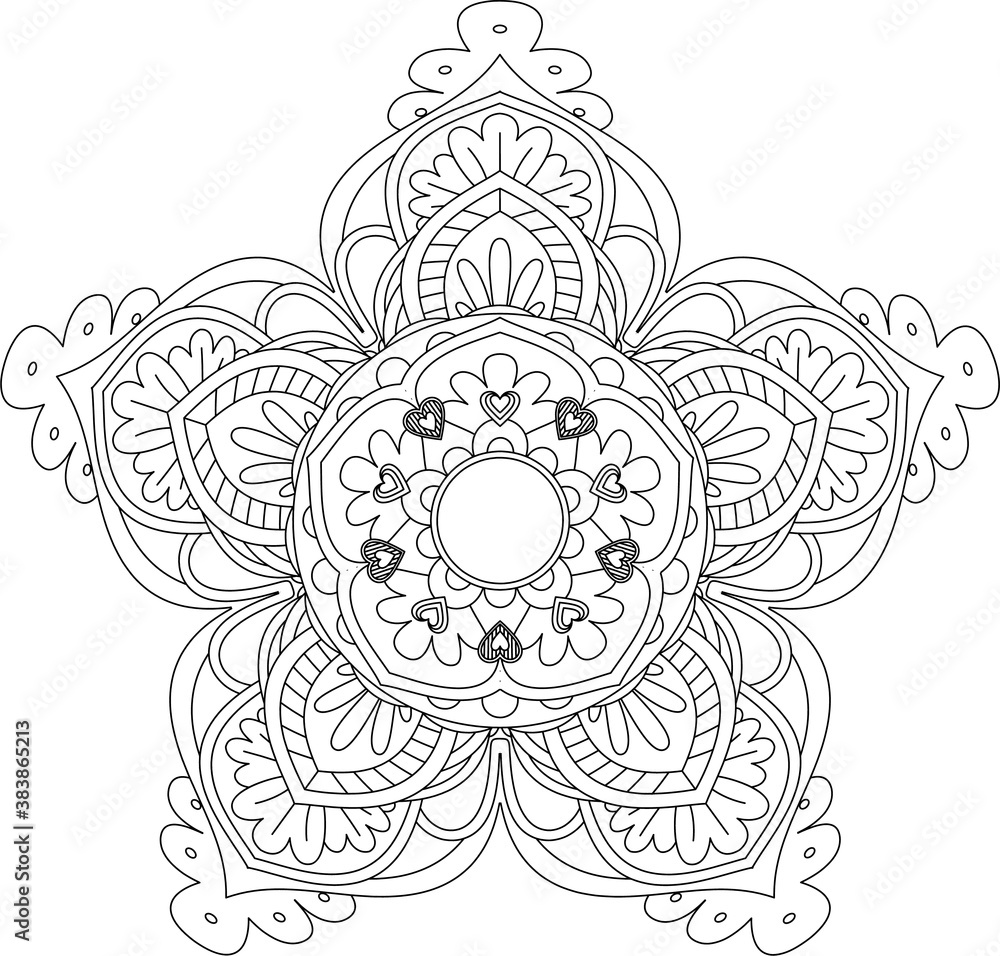 Mandala Circular Pattern for Henna, Mehndi, Tattoo, Decoration. Decorative Ornament in Ethnic Oriental Style. Coloring book page. Vector Mandala with Abstract Elements. isolated on white background.
