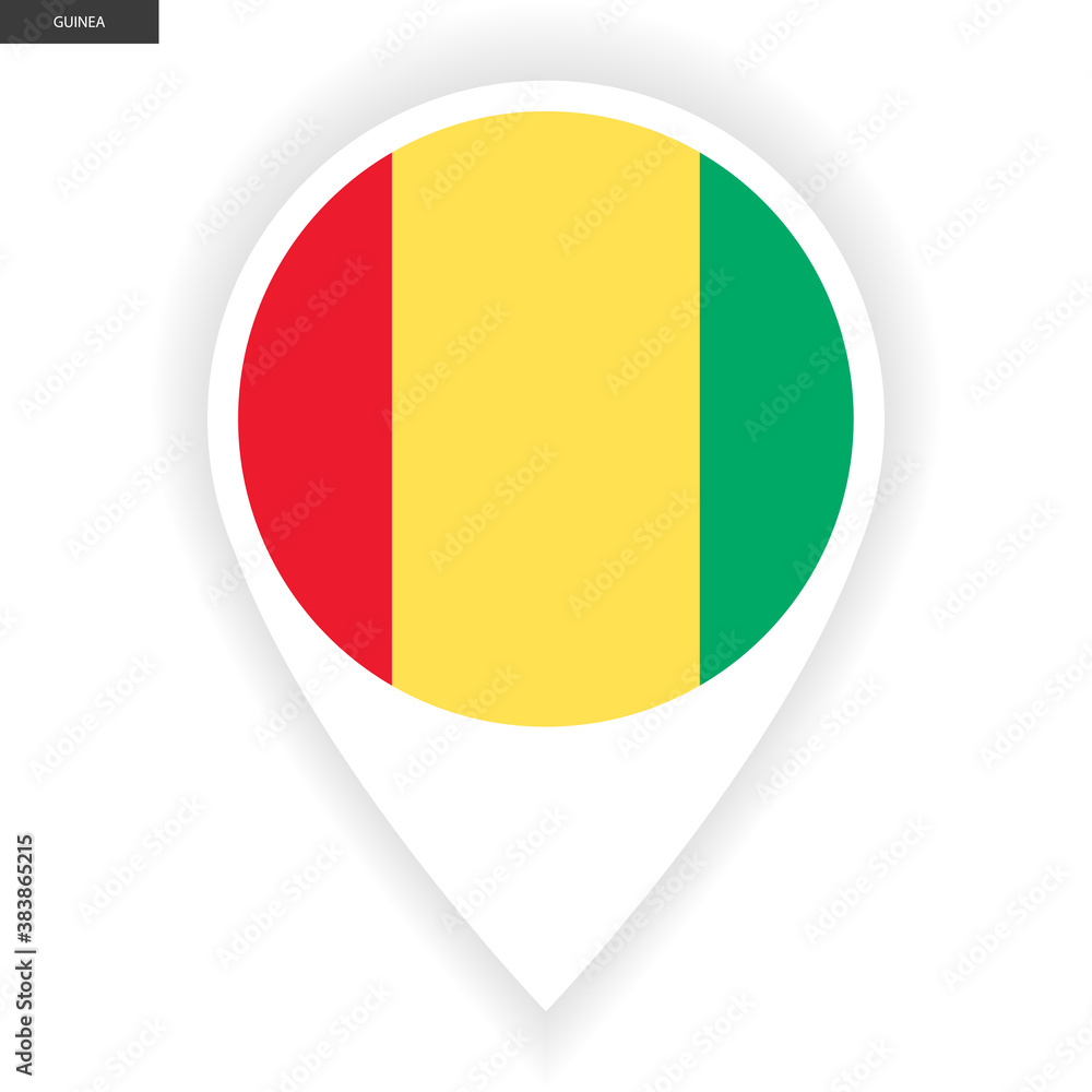 Fototapeta premium Guinea marker icon with shadow on white background. Guinea pin icon with border isolated on white background.