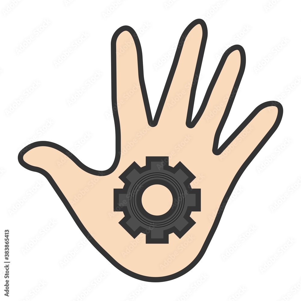 Open hand with cogwheel glyph icon Open hand with cogwheel glyph icon