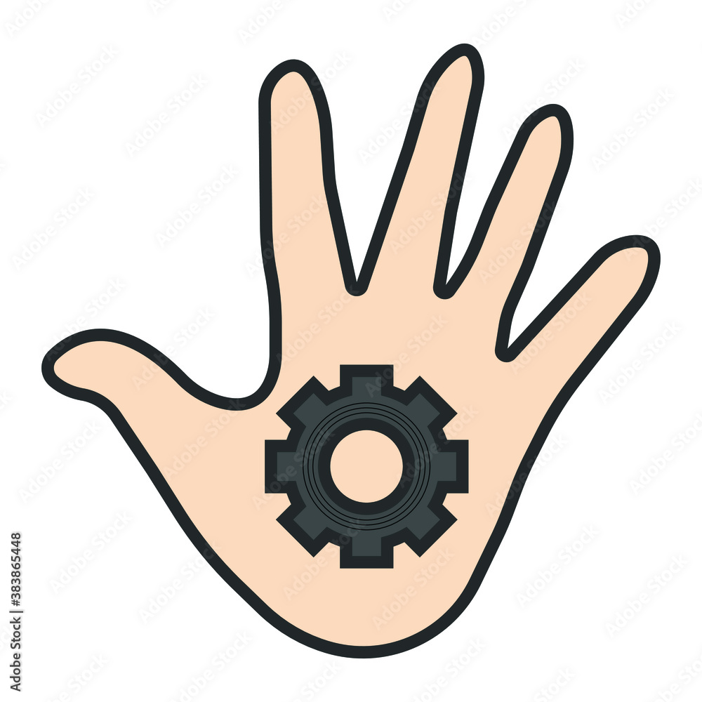 Open hand with cogwheel glyph icon Open hand with cogwheel glyph icon