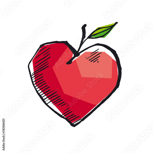 Abstract heart shape apple in sketch style