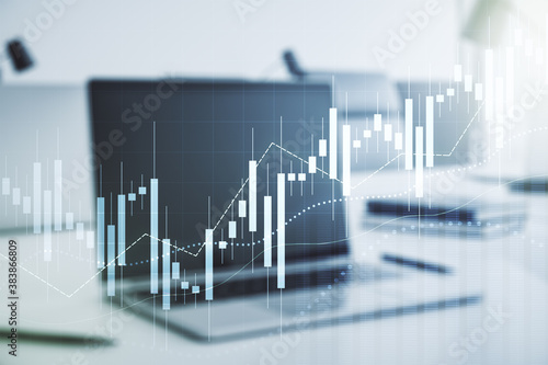 Wallpaper Mural Double exposure of abstract creative financial chart on modern laptop background, research and strategy concept Torontodigital.ca