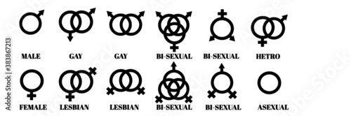 Vector Set of Sexuality Symbols Including Male, Female, Gay, Lesbian, and Bisexual