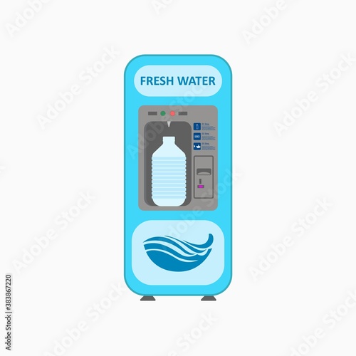 Water vending machine with full water bottle. Drinking water machine. Vector
