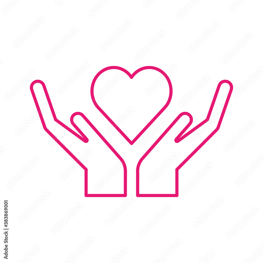 Heart over hands line style icon vector design