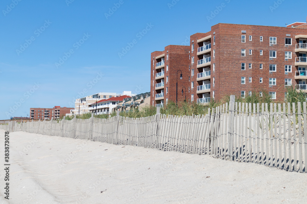 Row of Buildings along the Boardwalk in Long Beach New York during Summer Row of Buildings along the Boardwalk in Long Beach New York during Summer