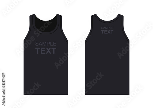 Men's Black tank top. Men's sleeveless tank top in front and back views. isolated on white background