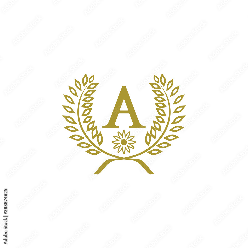 Obraz premium A letter with leaf and flower golden luxury logo design vector