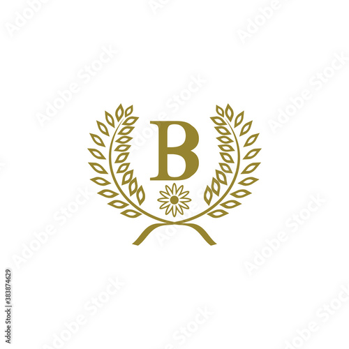B letter with leaf and flower golden luxury logo design vector