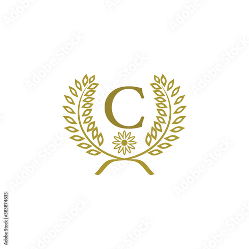 C letter with leaf and flower golden luxury logo design vector