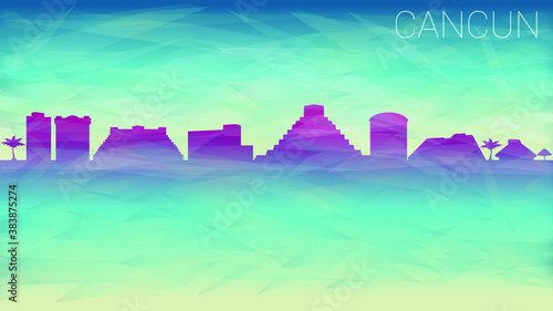 Cancun Mexico. Broken Glass Abstract Geometric Dynamic Textured. Banner Background. Colorful Shape Composition.
