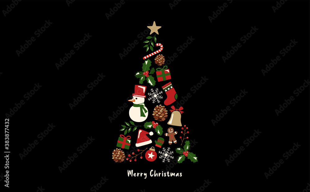 Ornate christmas tree filled with christmas icons vector Black Ornate christmas tree filled with christmas icons vector Black