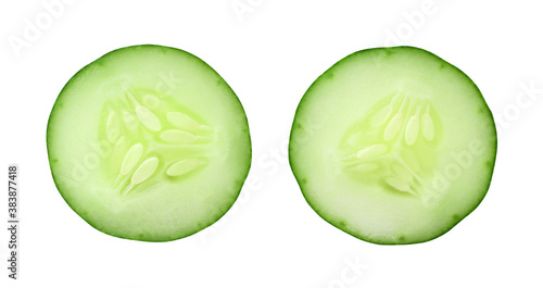Two sliced cucumbers isolated on white background,Agricultural products.