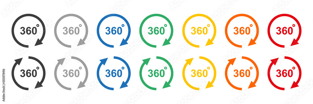 Set of rotation arrows 360 degrees, round icons. Rotation arrow, vector illustration.