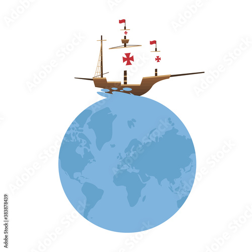 Christopher Columbus ship on world vector design