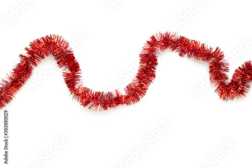 Christmas red tinsel isolated on white background. photo