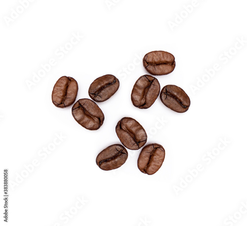 Roasted coffee beans isolated on white background