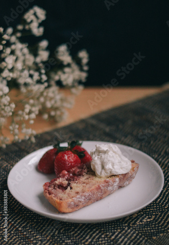 homemade strawberry cake with whipped cream