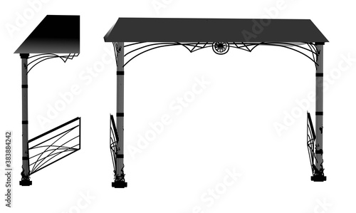 SKETCH of forged metal elements with antique ornaments. Artistic forging forged stair railing visor