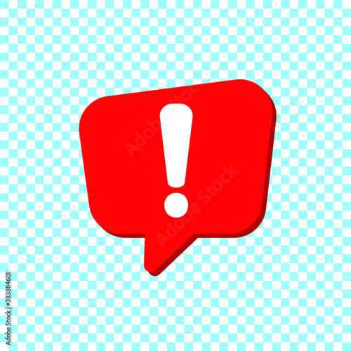 Speech bubble with exclamation mark. Red attention sign icon. Hazard warning symbol. Vector illustration in flat style.