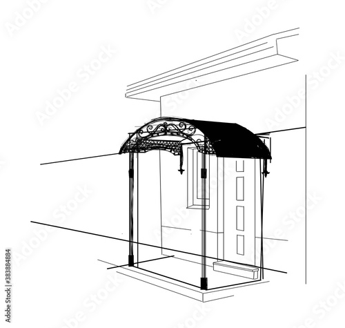 SKETCH of forged metal elements with antique ornaments. Artistic forging forged stair railing visor
