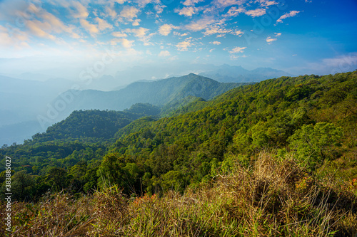 Green mountains and beautiful sky clouds under the blue sky