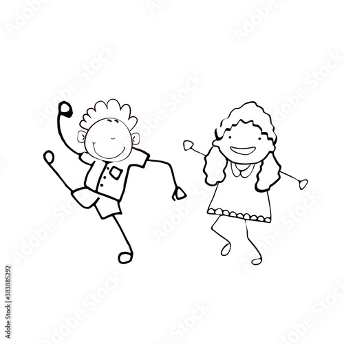 Doodle set of various people faces fitness yoga dance 